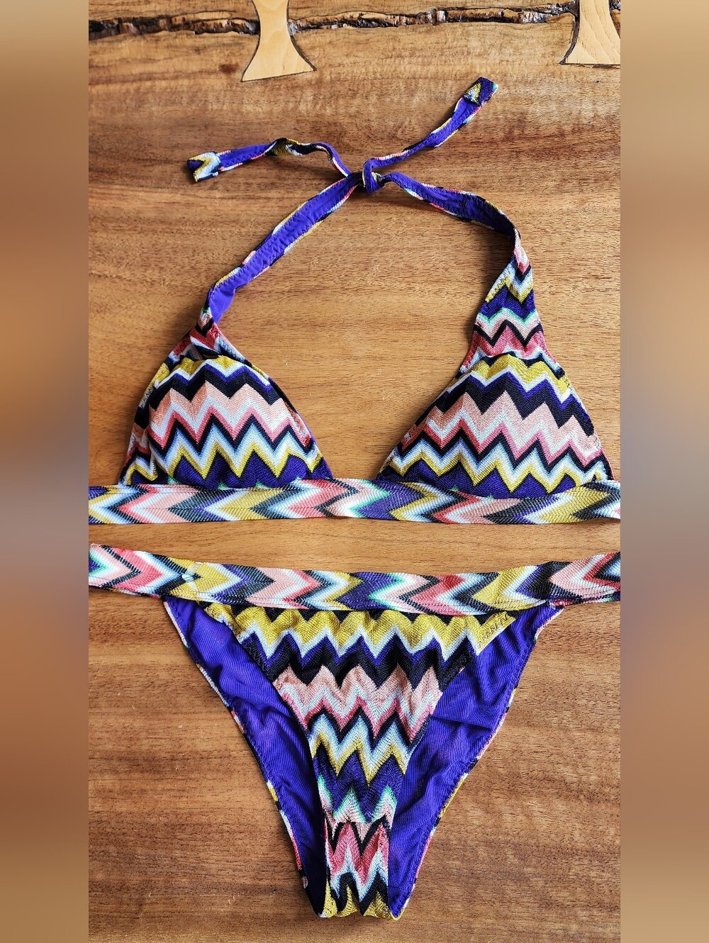 Missoni Mare Multicolor Zigzag Halter Bikini - Purple, Yellow, Pink Size S